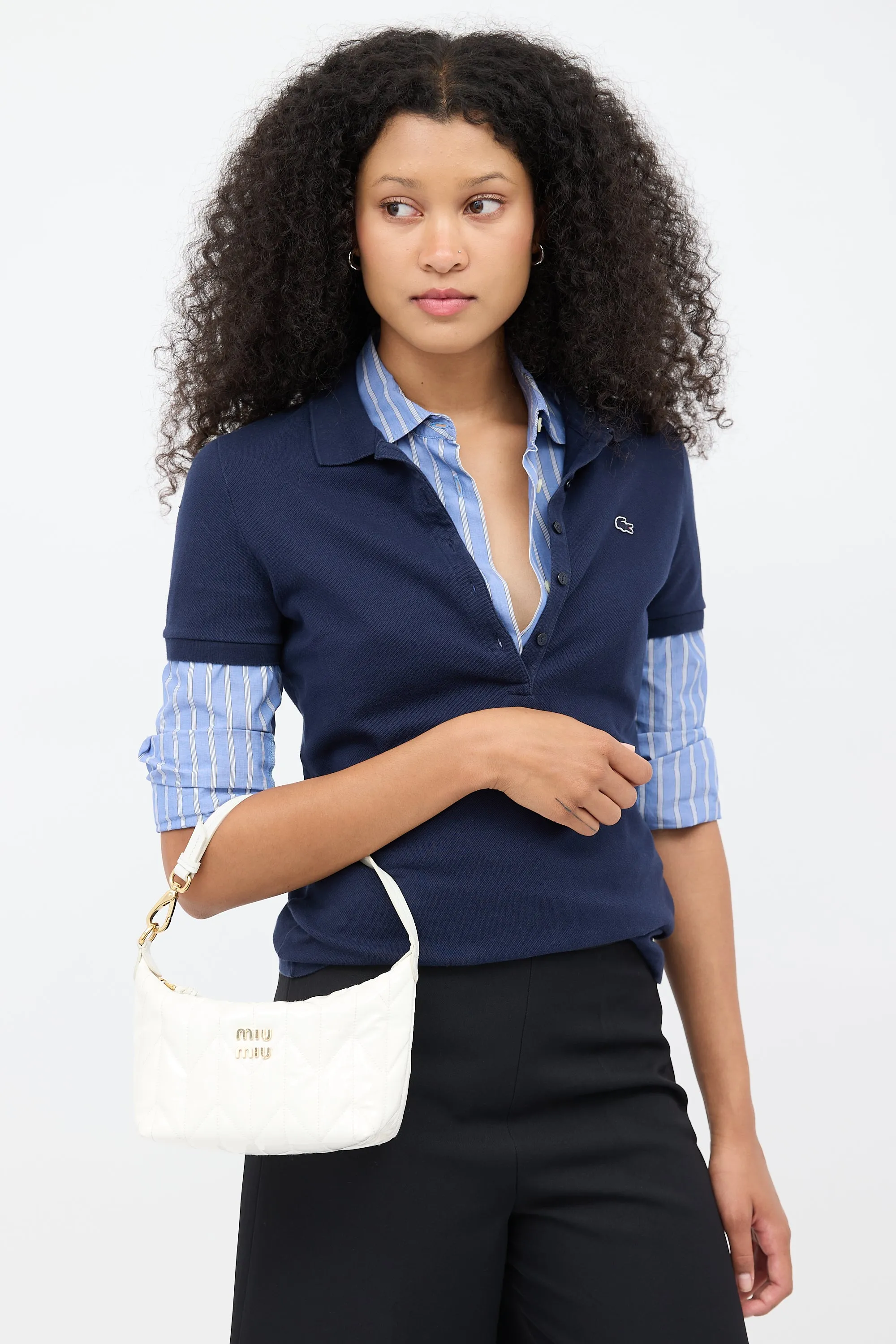 White Leather Small Spirit Ciré Zip Bag