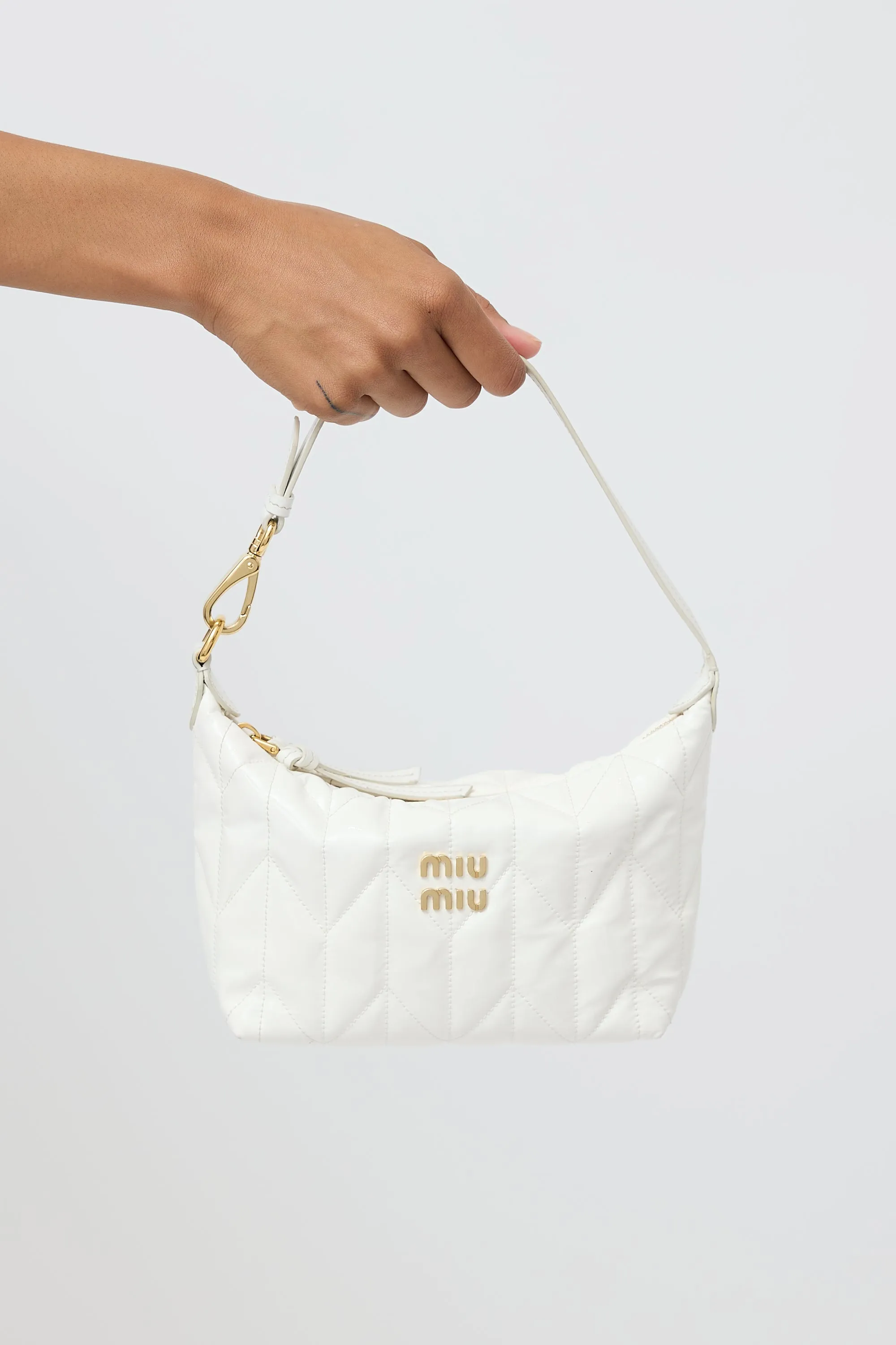 White Leather Small Spirit Ciré Zip Bag