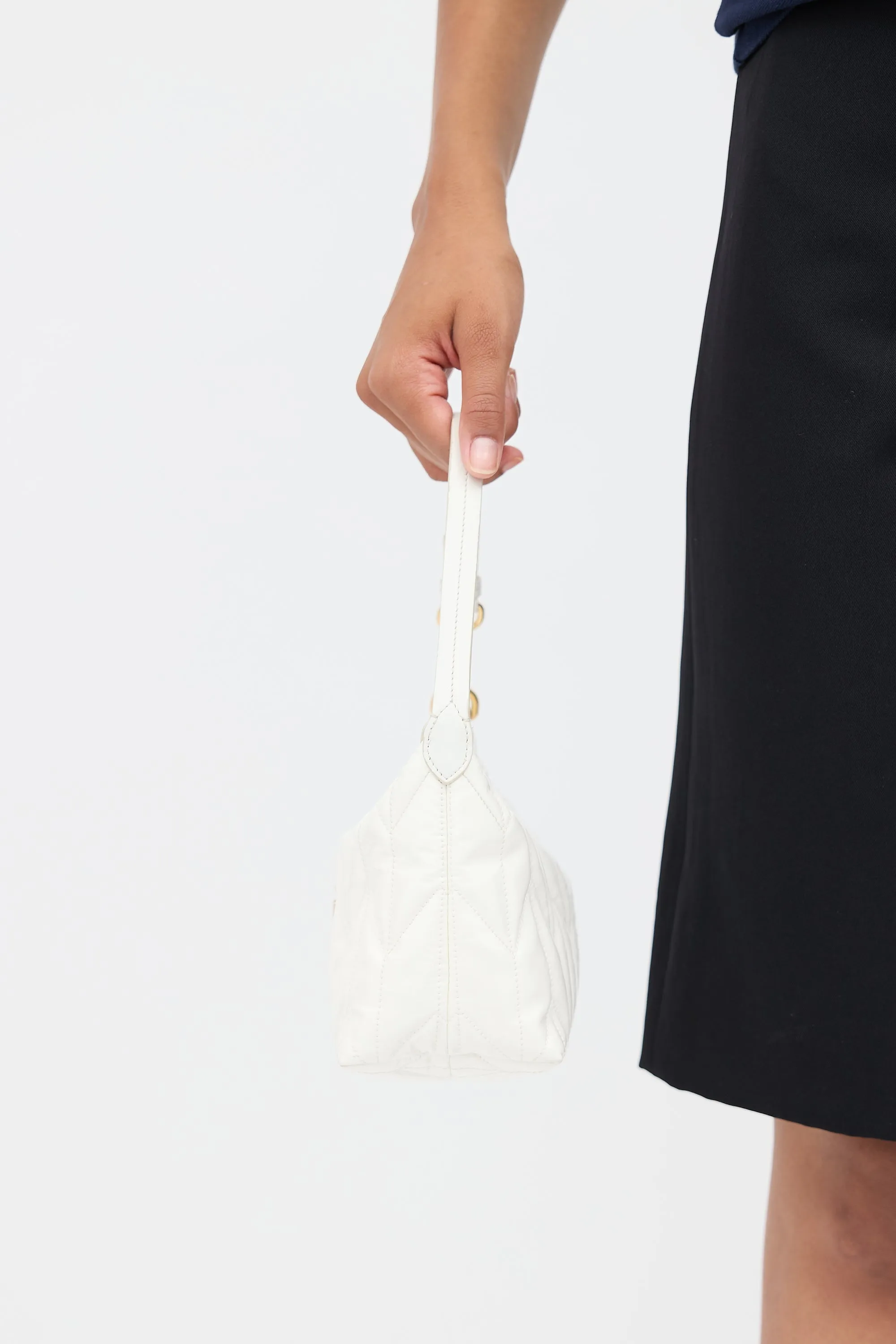 White Leather Small Spirit Ciré Zip Bag