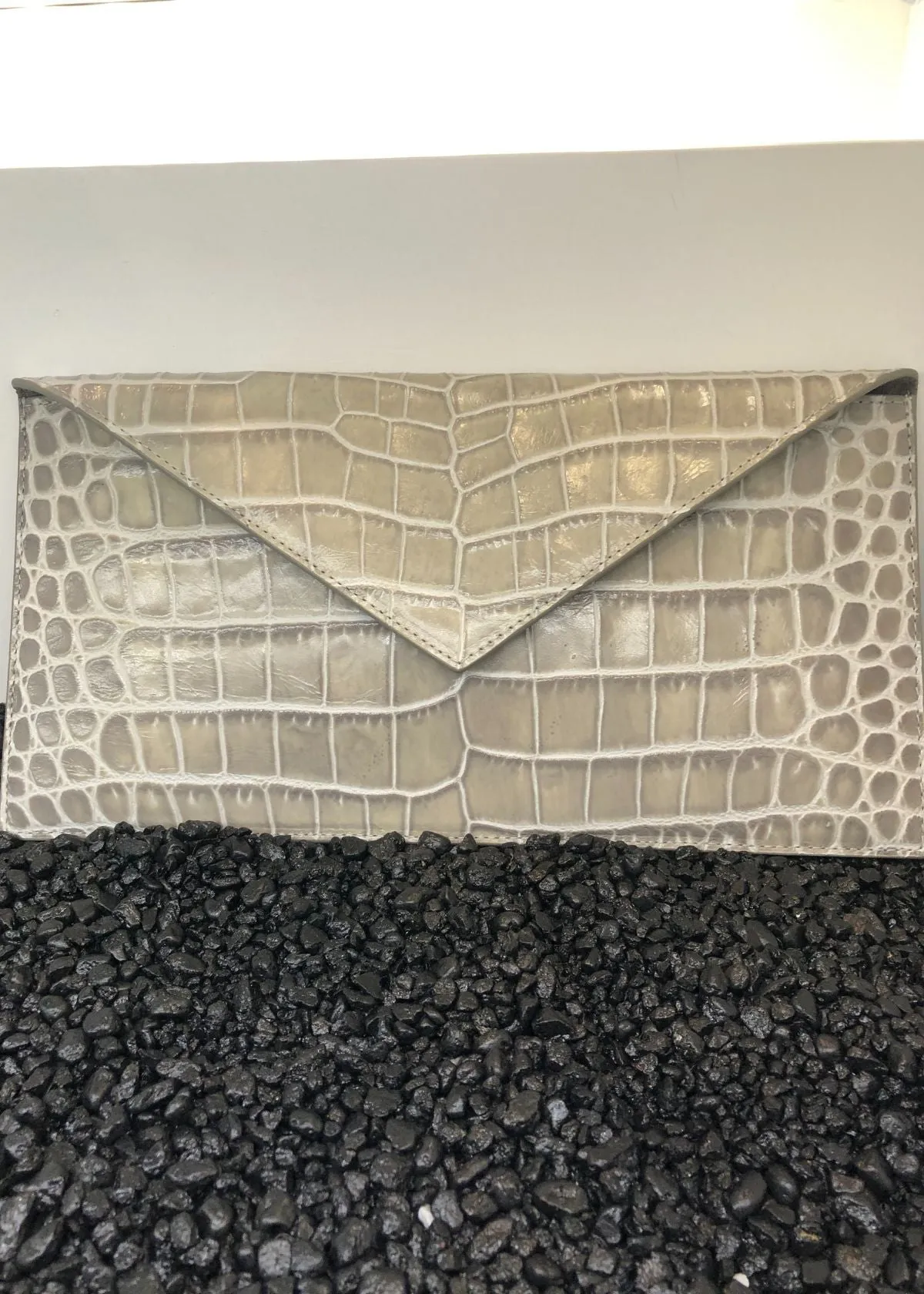 W.KLEINBERG Leather Slim Envelope Clutch Handbag - Mink