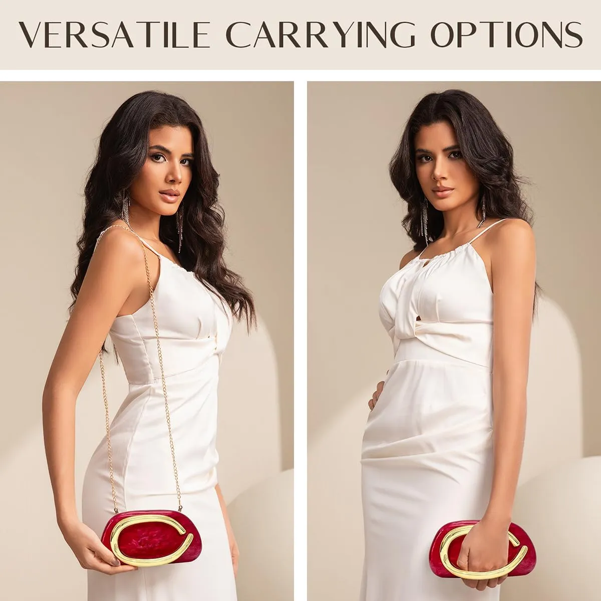 Women Acrylic Clutch Purse Metal Handle Evening Bag Trendy Box Shoulder Crossbody Bag Handbag for Wedding Party Causal