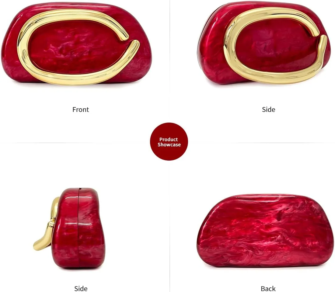 Women Acrylic Clutch Purse Metal Handle Evening Bag Trendy Box Shoulder Crossbody Bag Handbag for Wedding Party Causal